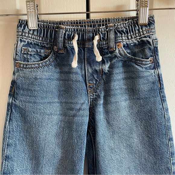 Gap Baggy Jeans Toddler Girls 4 Blue Dark Wash Denim Pull on Drawstring Wide Leg - Picture 2 of 15